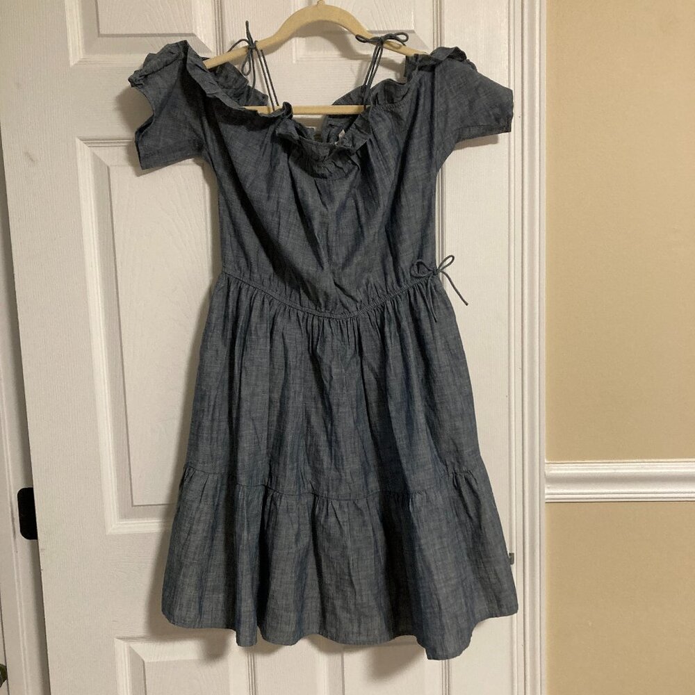 J Crew Crewcuts Chambray Cold Shoulder Tiered Dress Size 14
